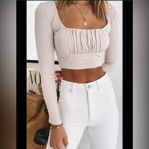 Princess Polly White Ruched Fitted‎ Crop Blouse